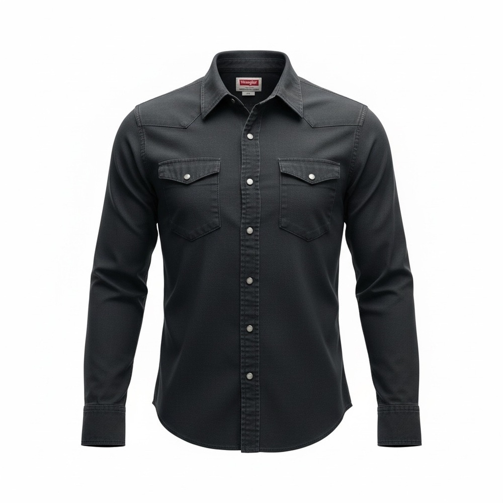 Wrangler Men’s Snap Down Long Sleeve Shirt Black Denim Size Small